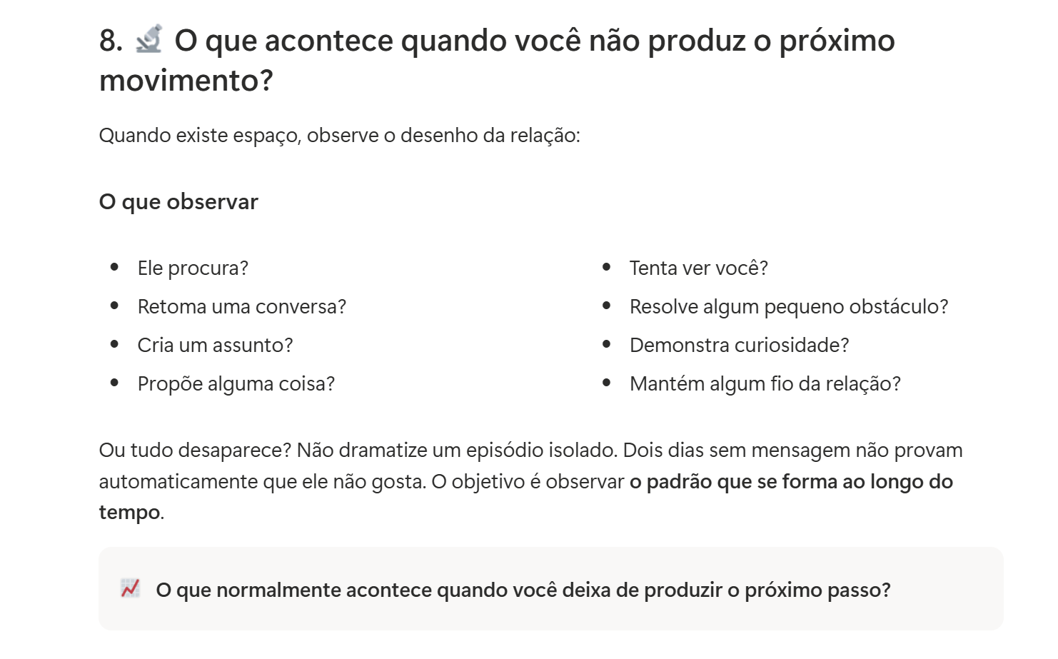 Página do produto com perguntas para observar o movimento da relação