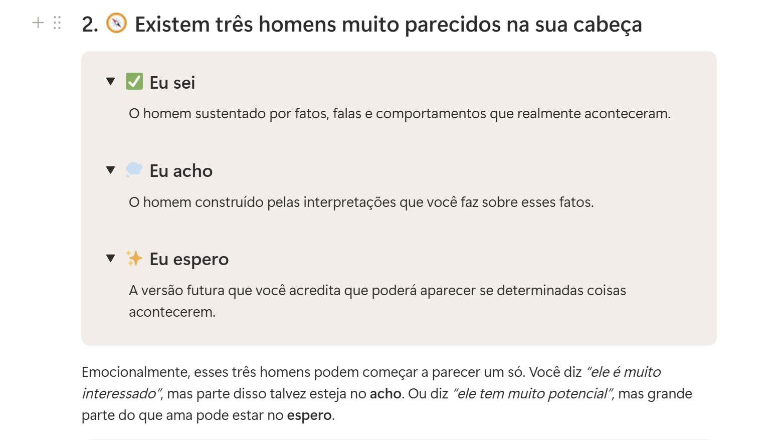 Página do produto separando fatos, interpretações e expectativas