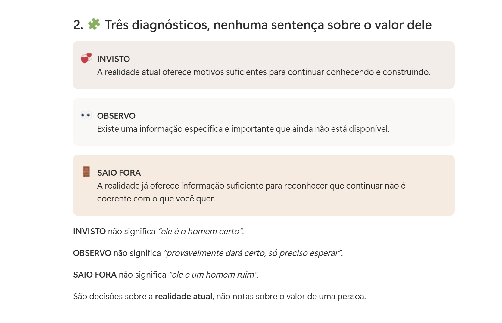 Página do produto explicando os três diagnósticos possíveis